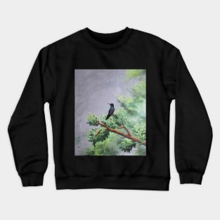 Silver Hummingbird Branch Forest Tranquility Harmony Painting Crewneck Sweatshirt